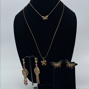 Butterflies Birds Bees Gold and Multicolor Spring Summer Jewelry Set